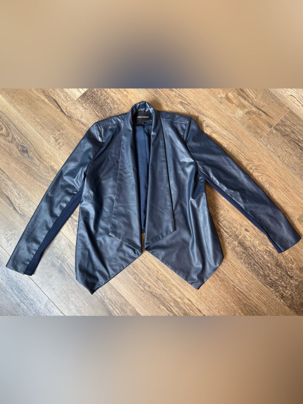 Jealous Tomato Navy Faux Leather Open-Front Jacket